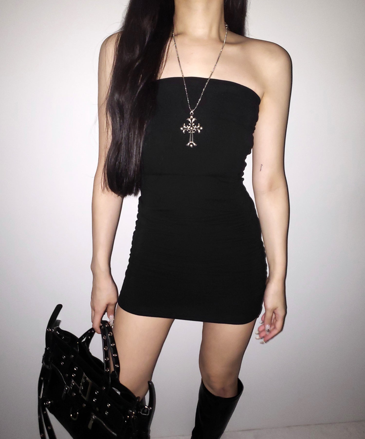 【 2color 】サイドシャーリングタイトリブミニワンピース / side shirring tight rib mini onepiece