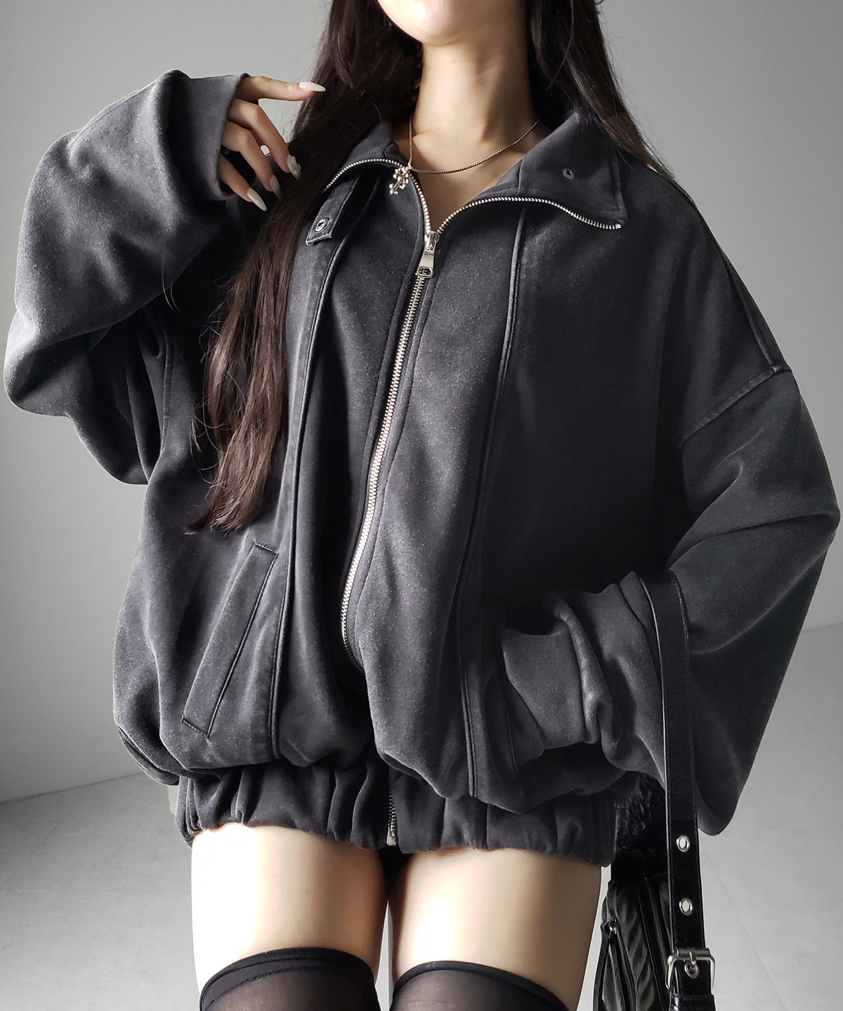 ピグメントヴィンテージジップアップオーバースウェットブルゾン / pigment vintage zipup over sweat blouson