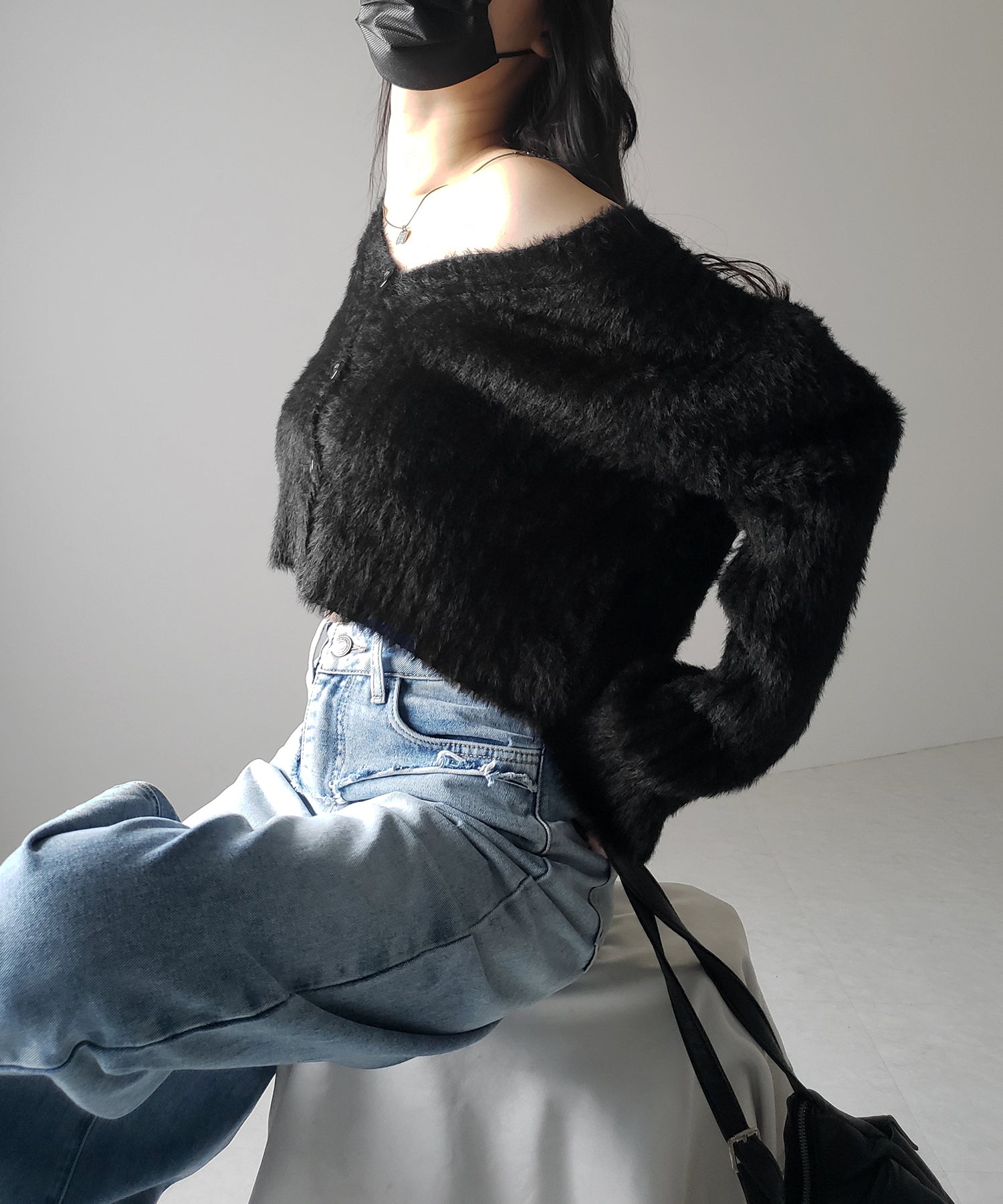 【 3color 】ショートシャギーリブニットカーディガン / short shaggy lib knit cardigan