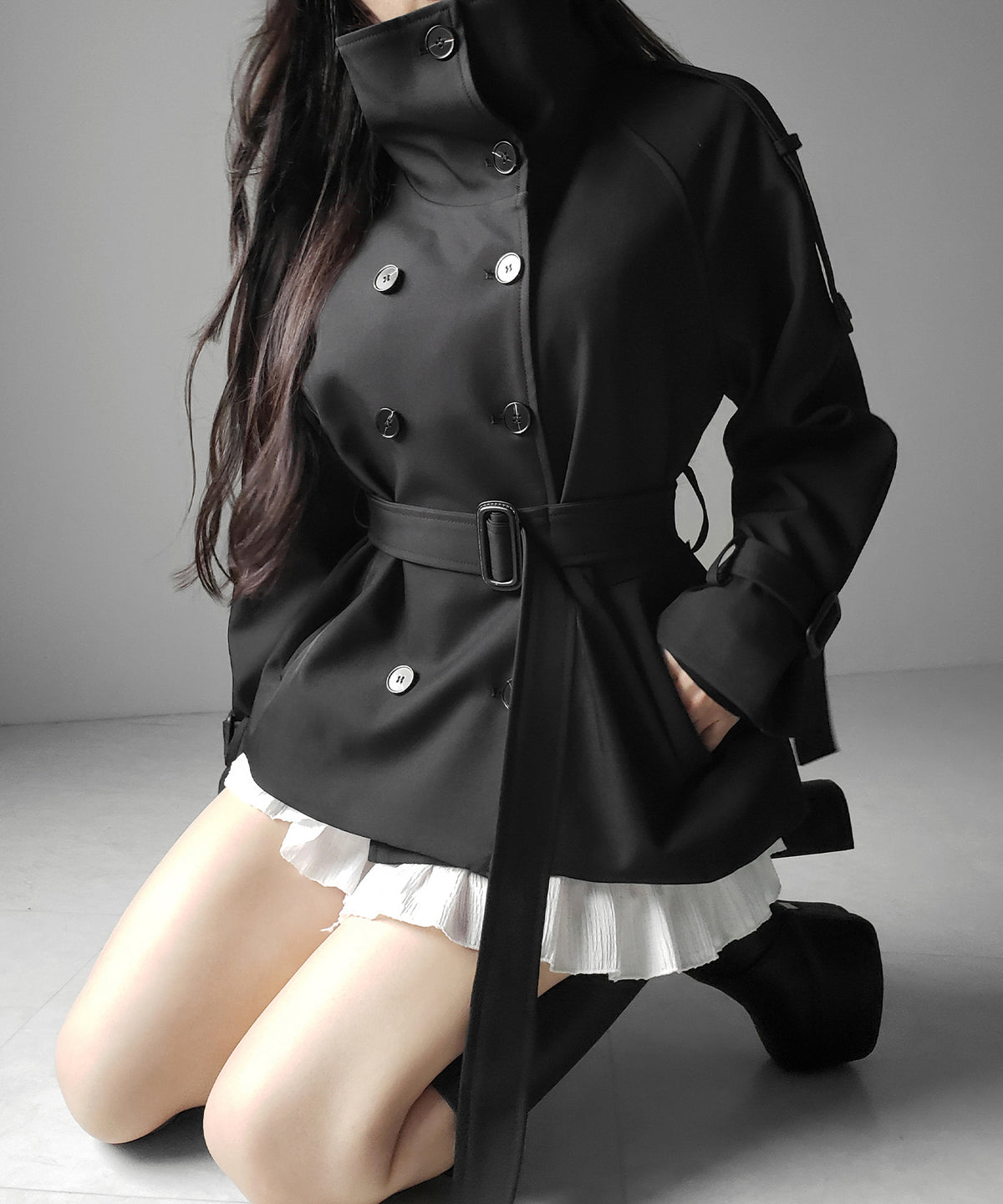 2WAYスタンドカラーミドルトレンチコート / 2WAY stand collar middle trench coat