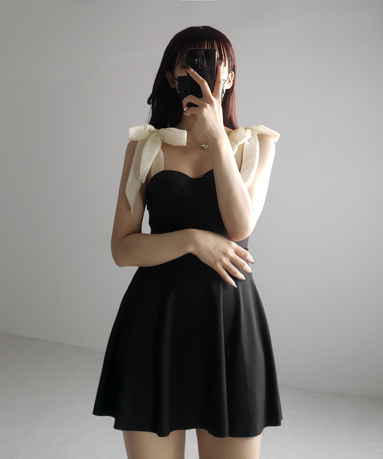 【 レディース水着 】ショルダーリボンバイカラーワンピース水着 / shoulder ribbon bicolor onepiece swimwear