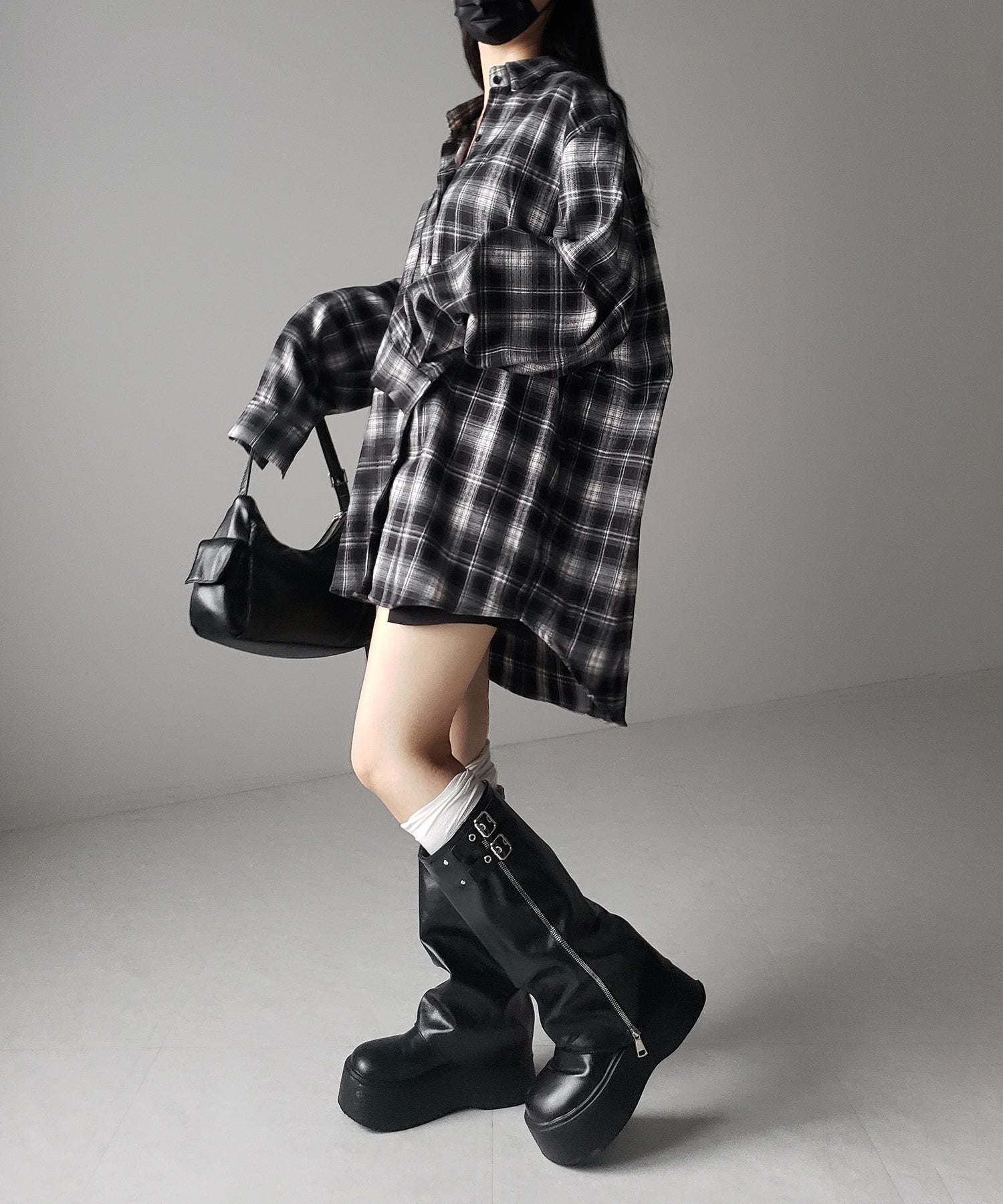 ビッグシルエットブラックチェックネルシャツ / big silhouette black check flannel shirt