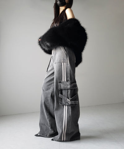 サイドラインストレートカーゴデニムパンツ / sideline straight cargo denim pants