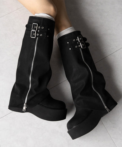 ベルテッドヴィンテージ厚底カバーロングブーツ /belted vintage platform cover long boots