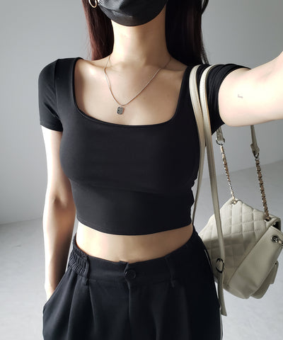 【 カップ付き 】スクエアネックショートちびTシャツ