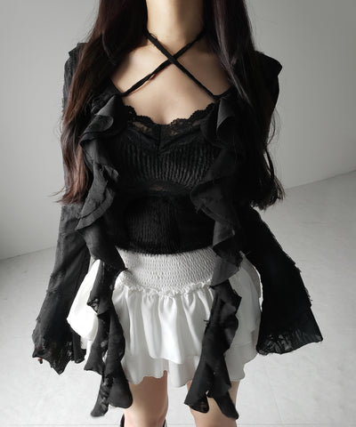 ダメージフリルショートリボンカーディガン / damage frill short ribbon cardigan