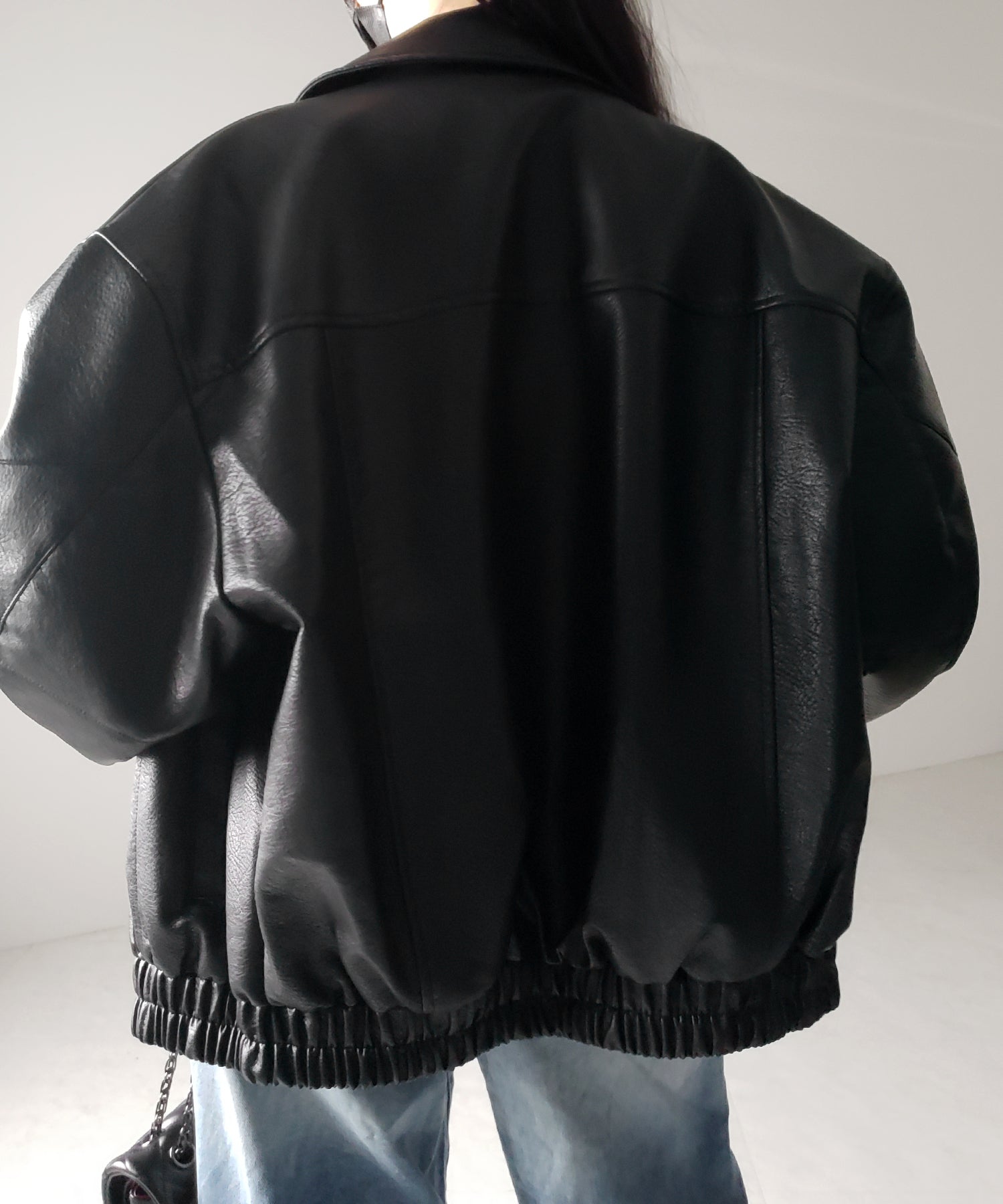 【 2color 】ヴィンテージライクボリュームスリーブフェイクレザーブルゾン / vintage like volume sleeve fake leather blouson