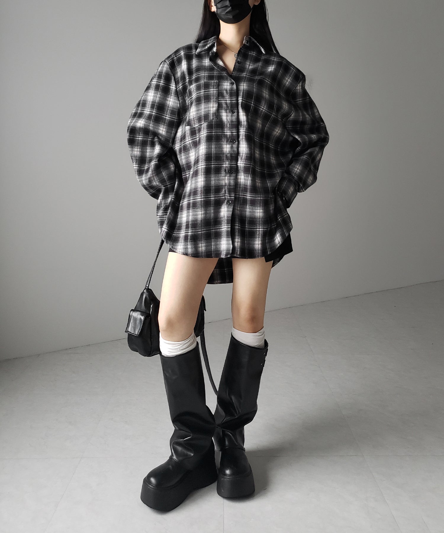 ビッグシルエットブラックチェックネルシャツ / big silhouette black check flannel shirt