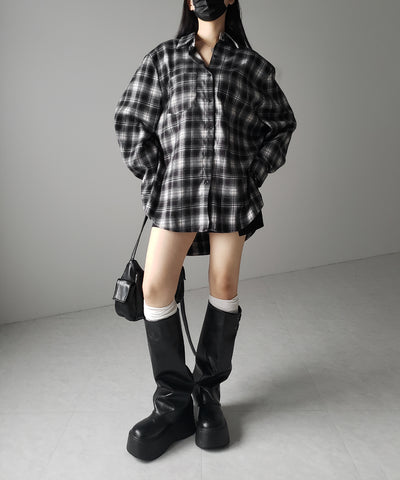 ビッグシルエットブラックチェックネルシャツ / big silhouette black check flannel shirt