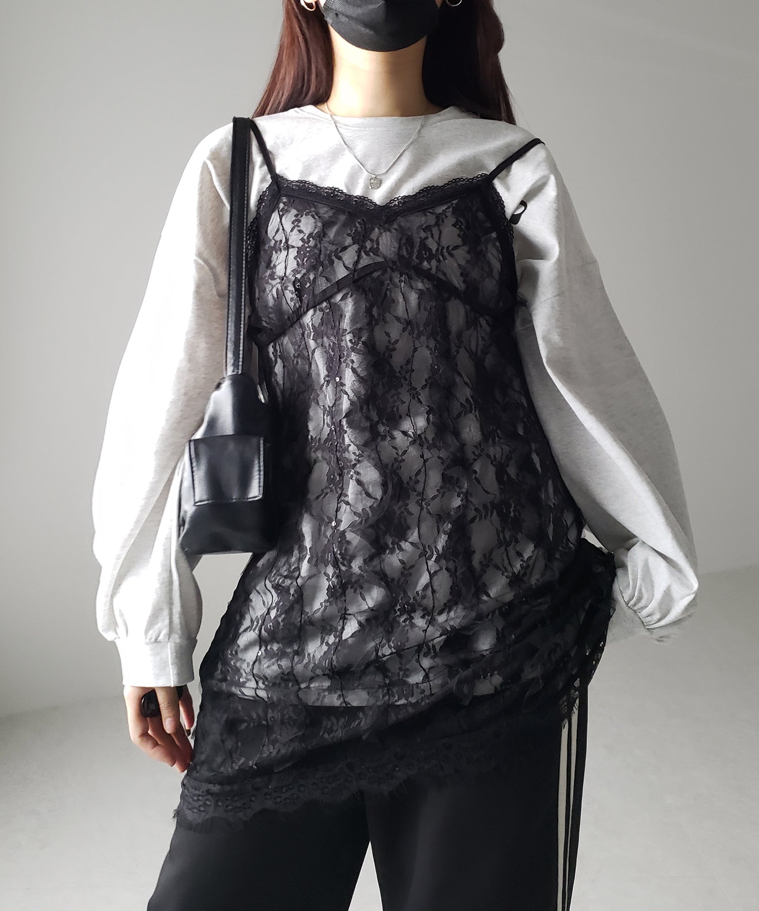 チュールドッキングレースチュニックキャミソール / tulle docking lace tunic camisole