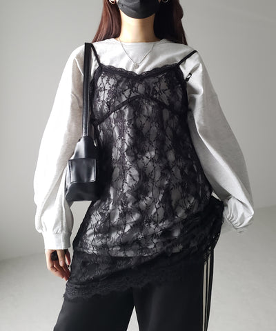 チュールドッキングレースチュニックキャミソール / tulle docking lace tunic camisole