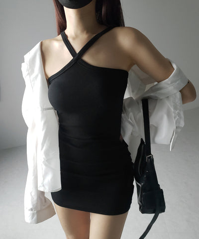 【 カップ付き 】クロスストラップミニキャミワンピース / cross strap mini cami onepiece