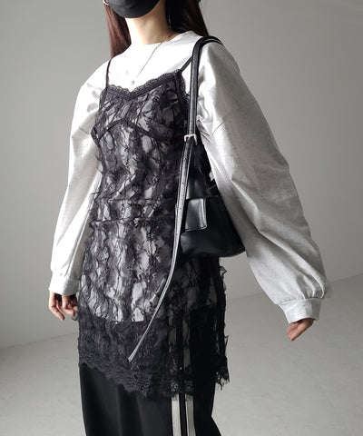 チュールドッキングレースチュニックキャミソール / tulle docking lace tunic camisole