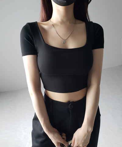 【 カップ付き 】スクエアネックショートちびTシャツ