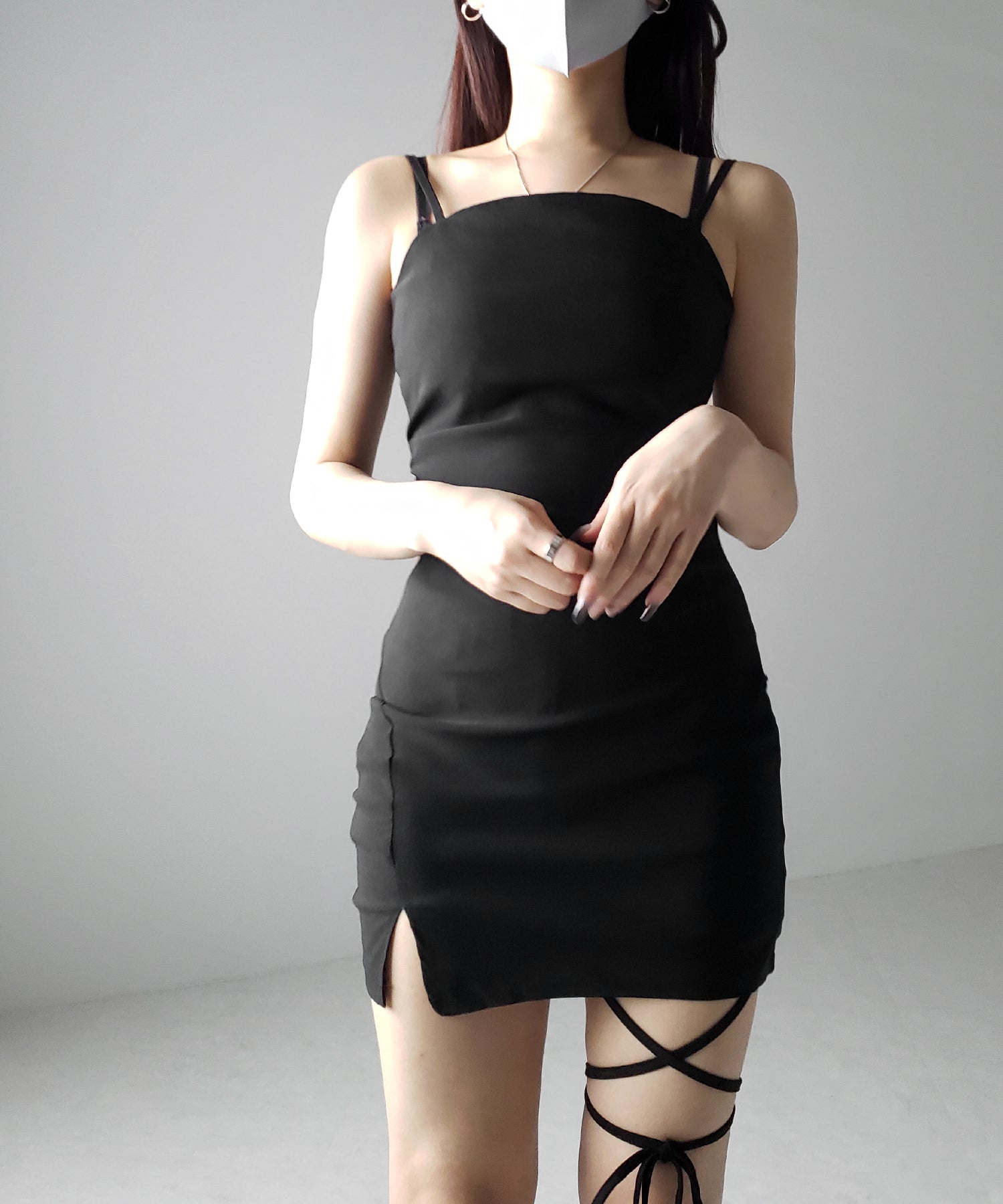 サイドタックストレッチスリットミニキャミワンピース / side tack stretch slit mini cami onepiece