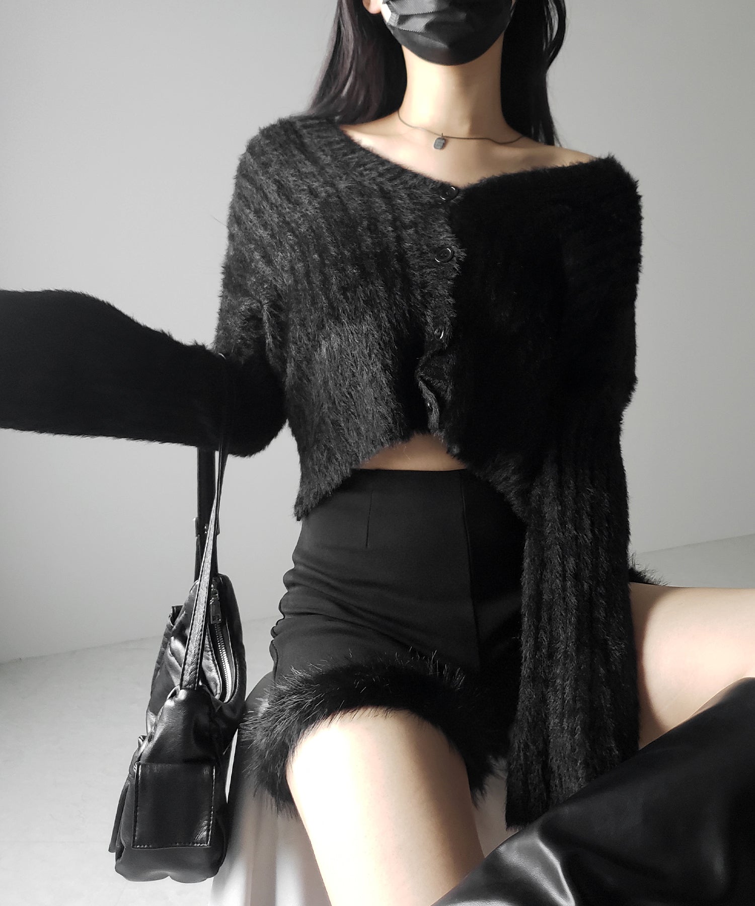 【 3color 】ショートシャギーリブニットカーディガン / short shaggy lib knit cardigan