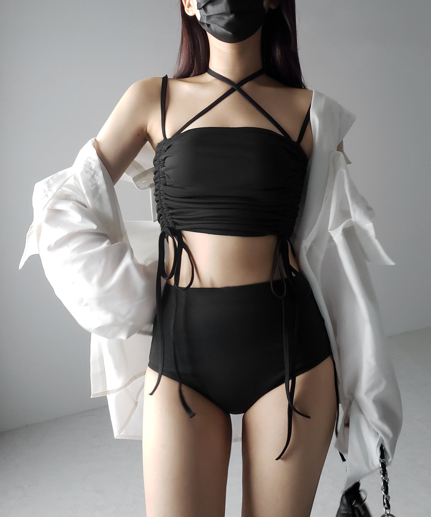 【 レディース水着/2点セット 】2WAY クロスストラップシャーリングリボンセパレートビキニ / cross strap shirring ribbon separate bikini