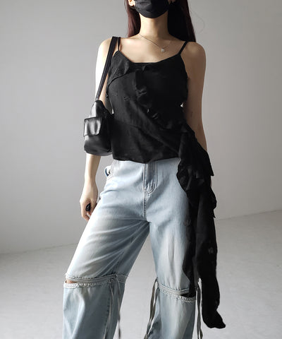 アシンメトリーダメージフリルキャミソール / asymmetry damage frill camisole