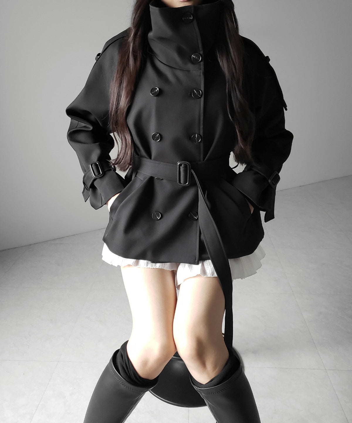 2WAYスタンドカラーミドルトレンチコート / 2WAY stand collar middle trench coat