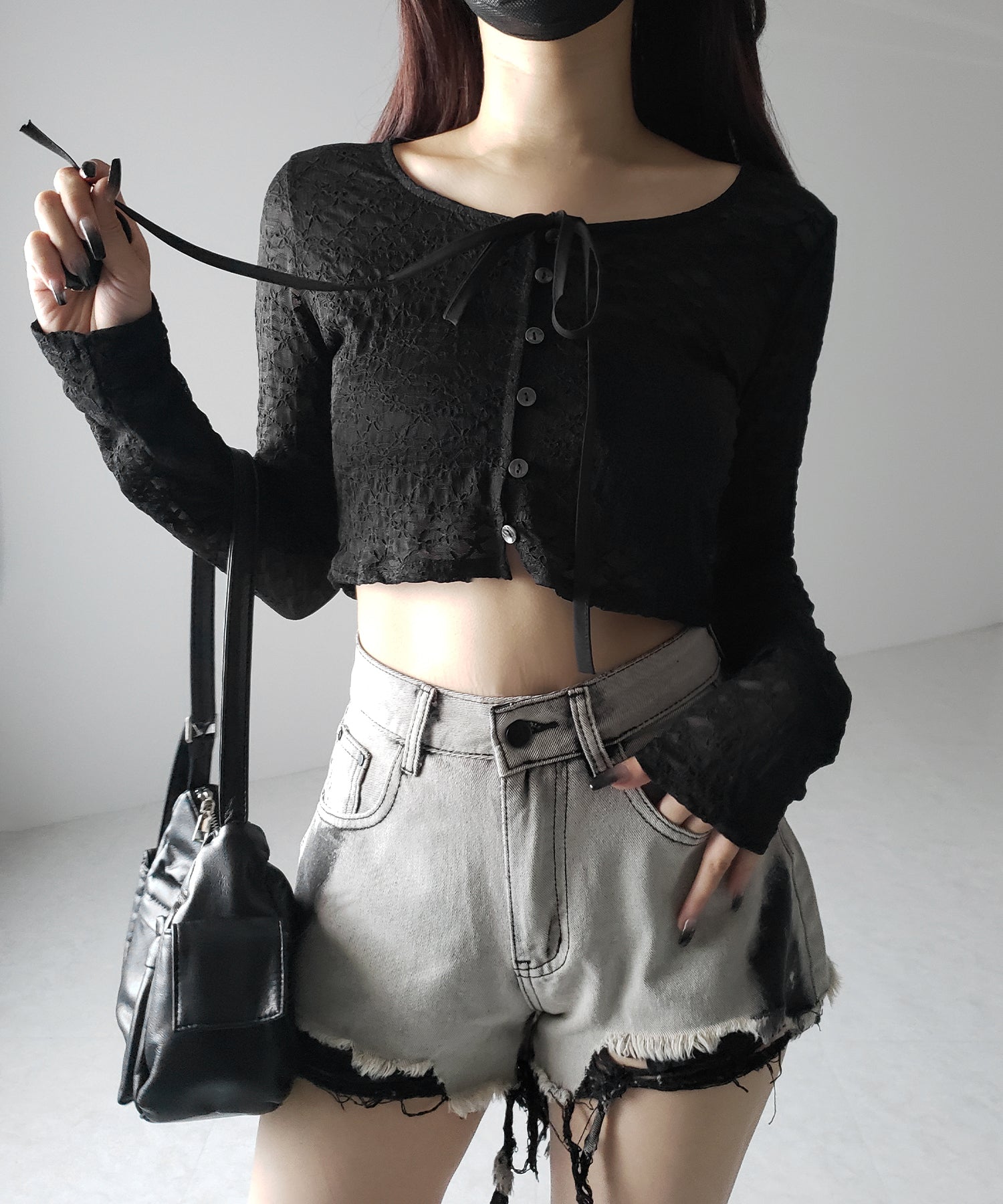 【 2WAY 】クロスストラップリボンショートレースカーディガン / cross strap ribbon short lace cardigan