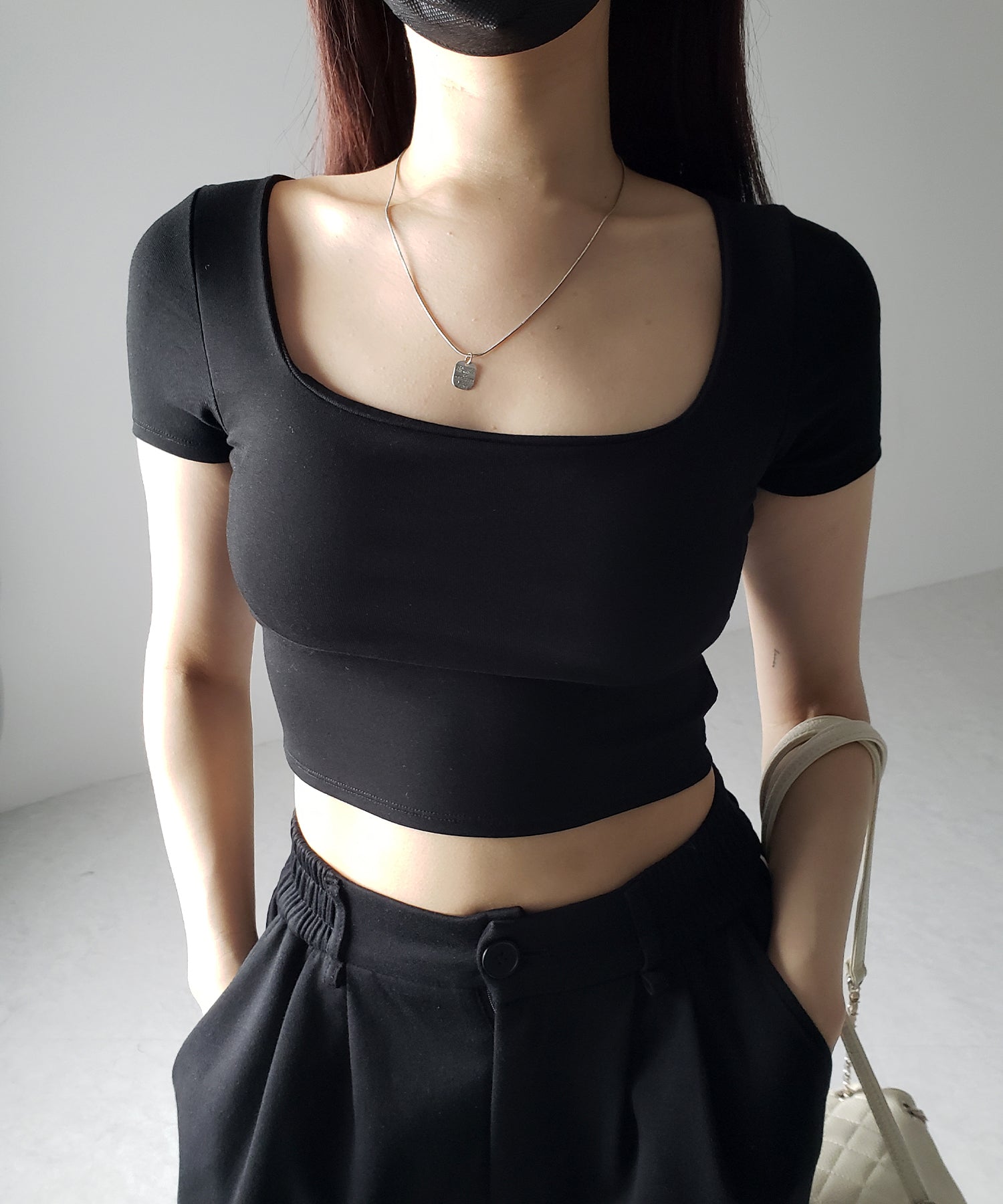 【 カップ付き 】スクエアネックショートちびTシャツ