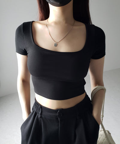 【 カップ付き 】スクエアネックショートちびTシャツ