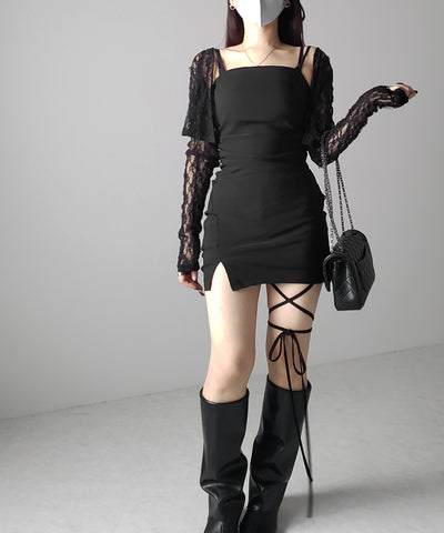 サイドタックストレッチスリットミニキャミワンピース / side tack stretch slit mini cami onepiece