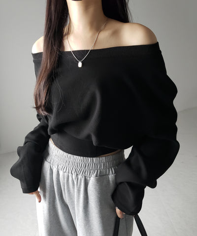 オフショルダーショートスウェットライクトップス / off shoulder short sweat like tops