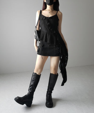 アシンメトリーダメージフリルキャミソール / asymmetry damage frill camisole