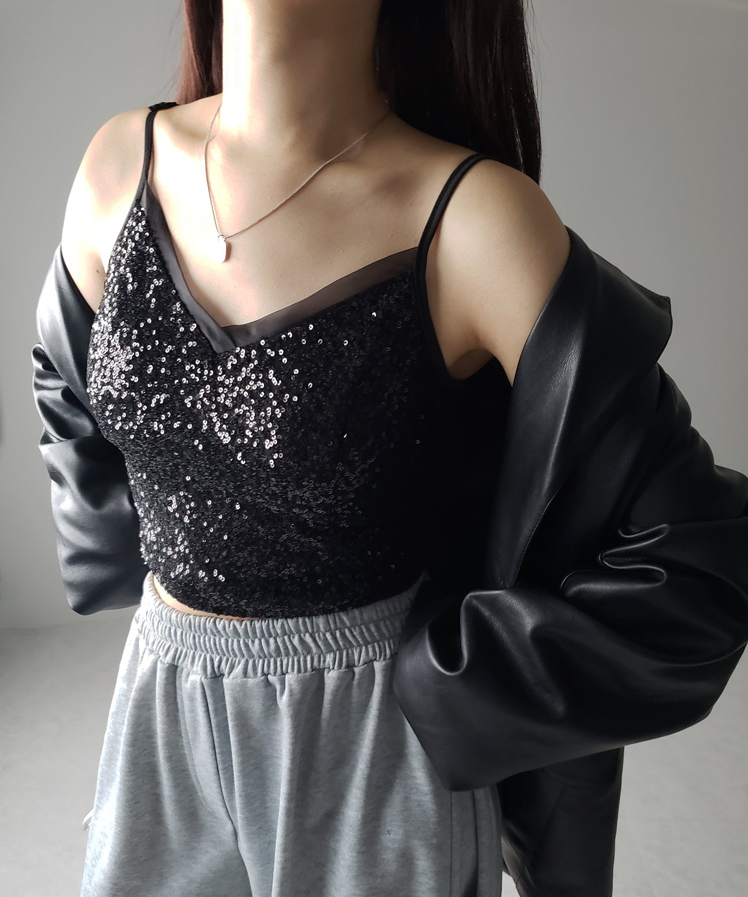 【 カップ付き 】シアースパンコールショートキャミソールビスチェ / sheer spangle short camisole bustier