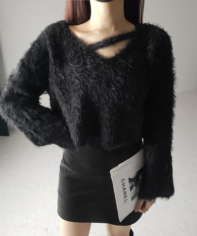 カットアウトショートシャギーニット