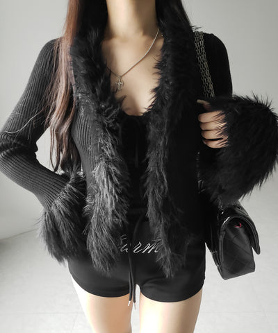 シャギーファードッキングリブニットカーディガン / shaggy fur docking rib knit cardigan