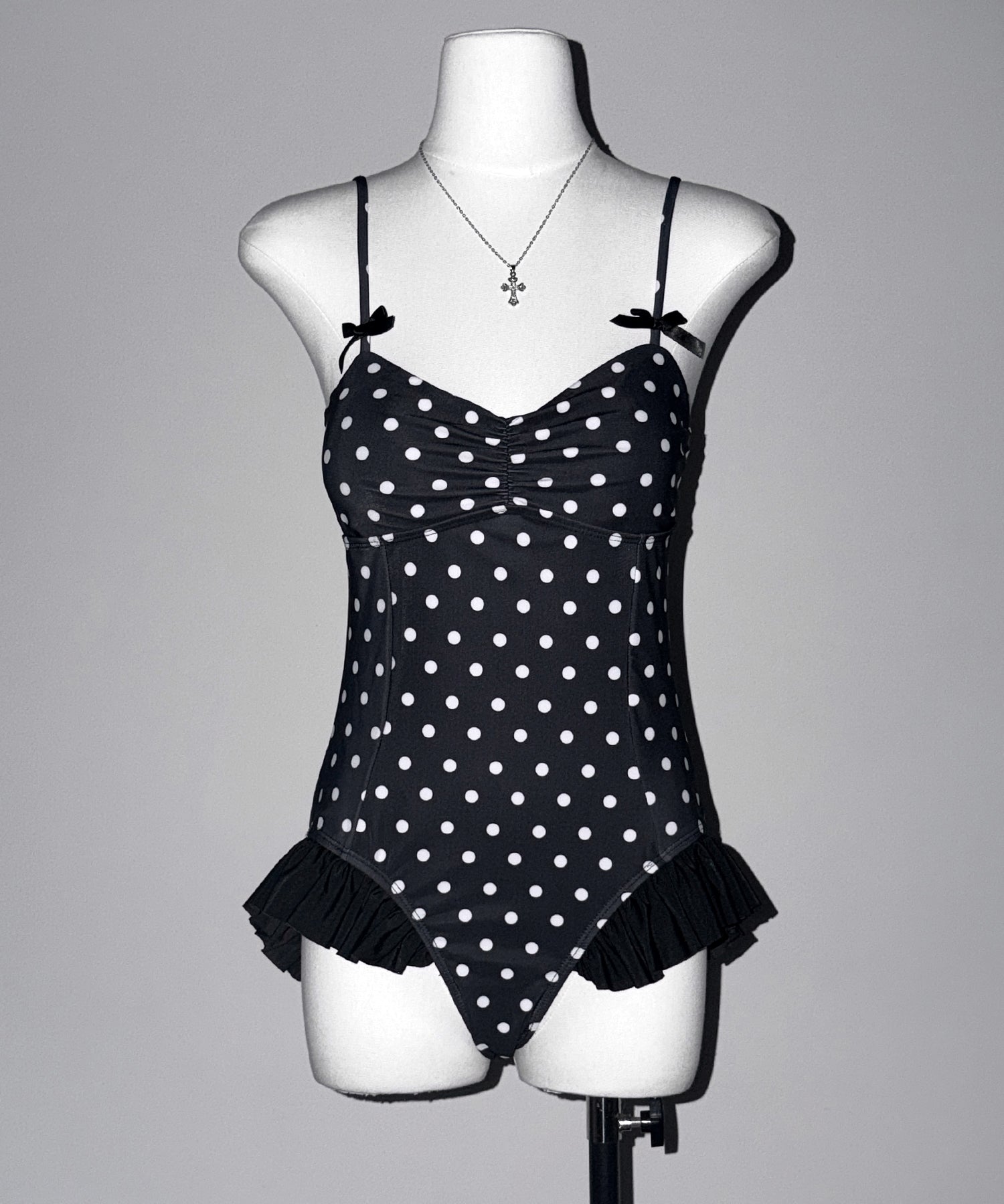 【 レディース水着 】ドットリボンフリルワンピース水着 / Dot ribbon frill onepiece swimwear