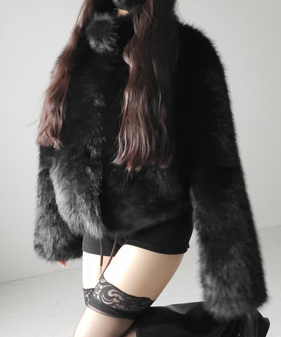 スタンドカラーフェイクファークロップドコート / stand collar fake fur cropped coat