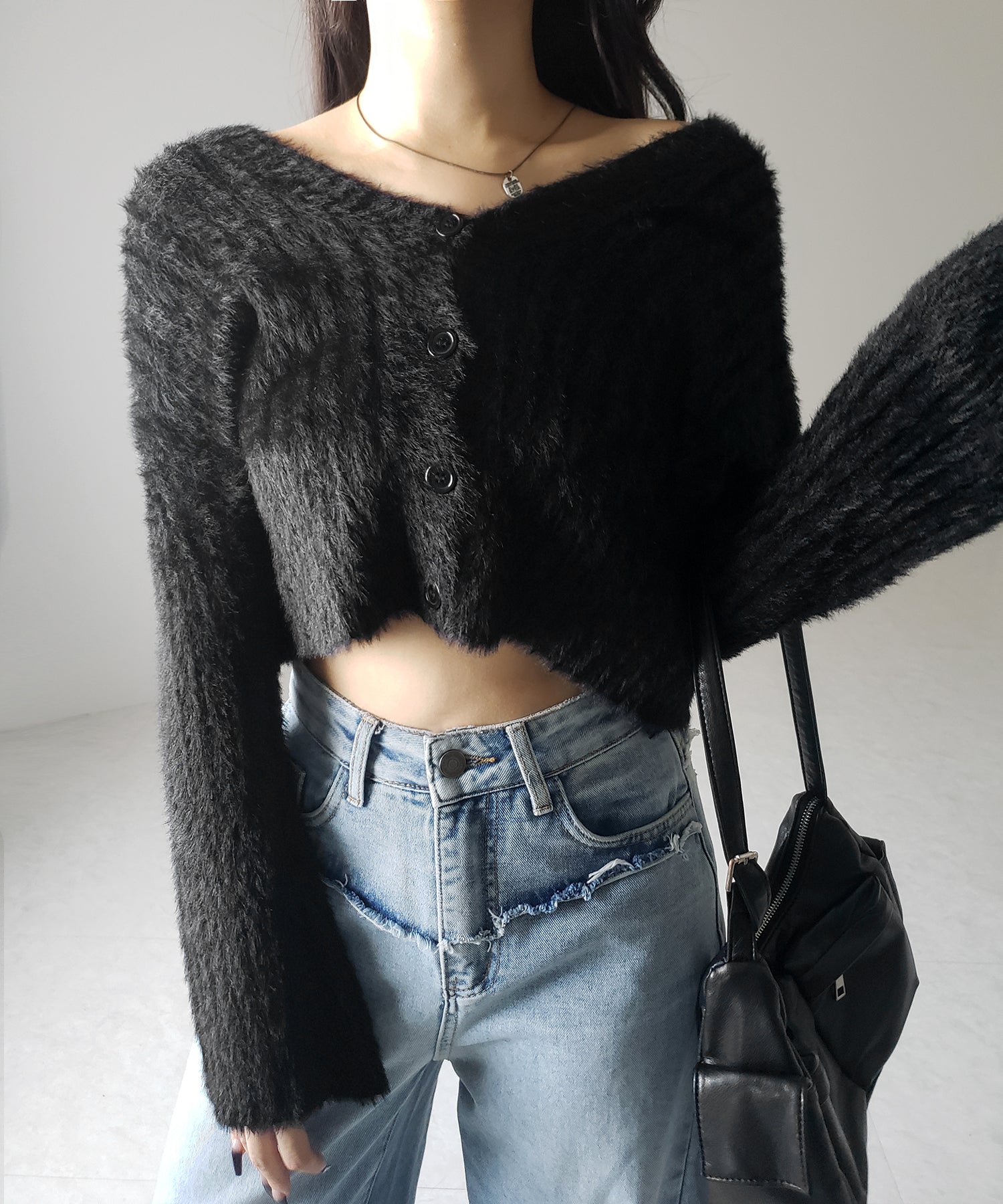 【 3color 】ショートシャギーリブニットカーディガン / short shaggy lib knit cardigan