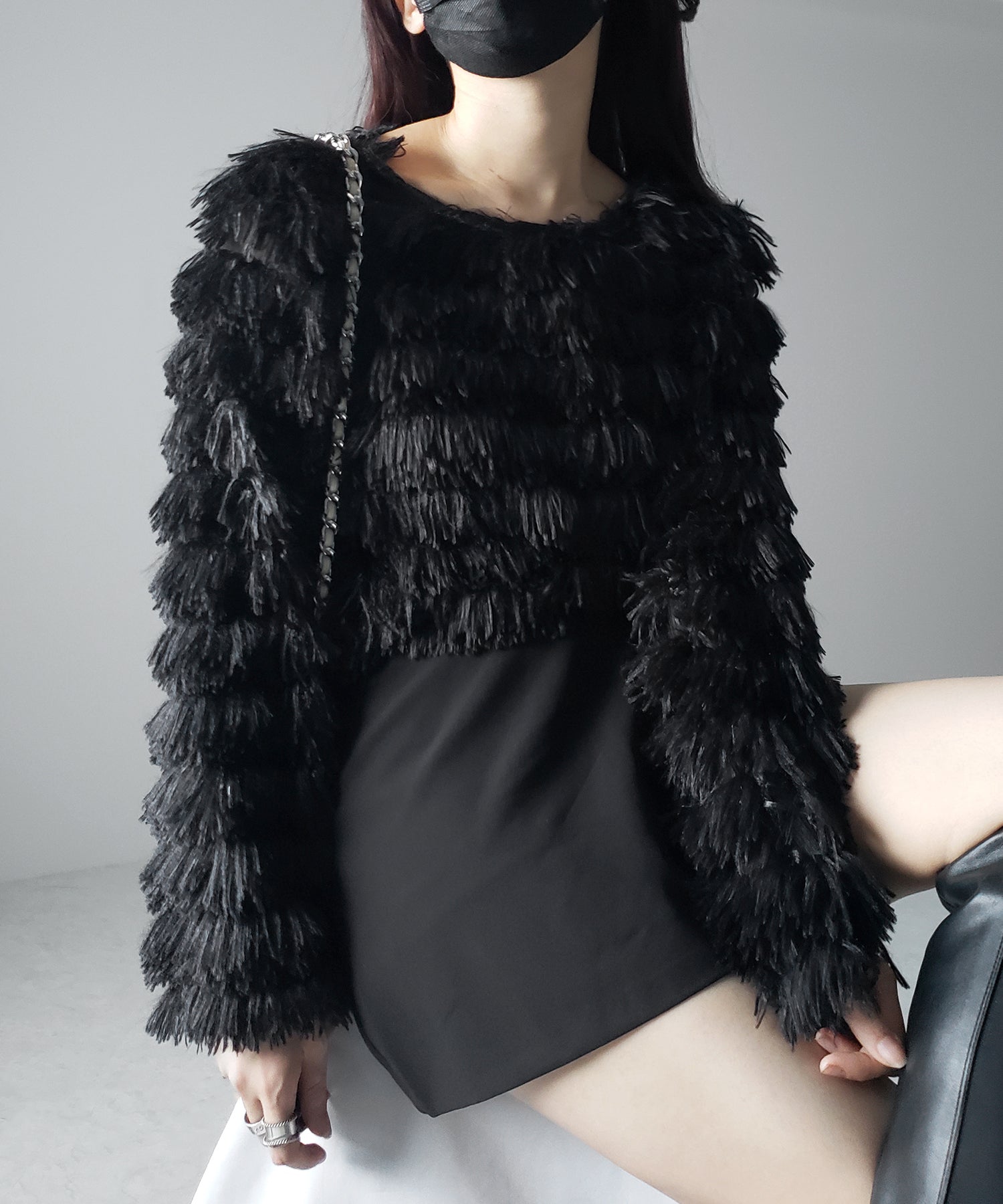 【 4color 】シャギーファーフリンジオーバートップス /shaggy fur fringe over tops