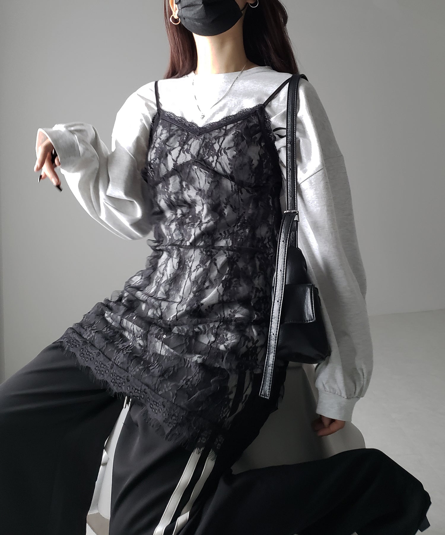 【 2color 】チュールドッキングレースチュニックキャミソール / tulle docking lace tunic camisole