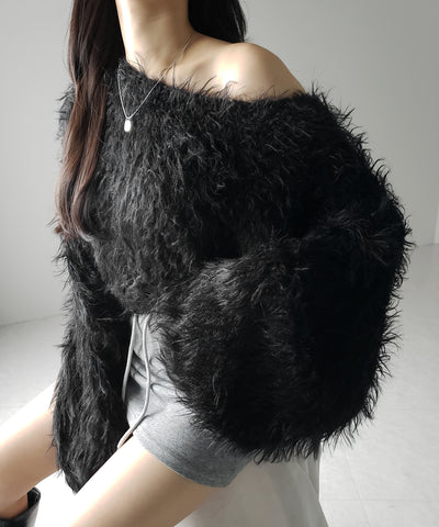 【 選べる6色展開 】フラッフィーシャギールーズショートニット / fluffy shaggy loose short knit