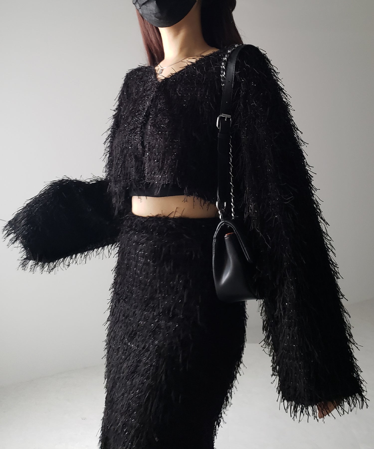 【 セットアップ可能 】シャギーフリンジショートカーディガン /shaggy fringe short cardigan