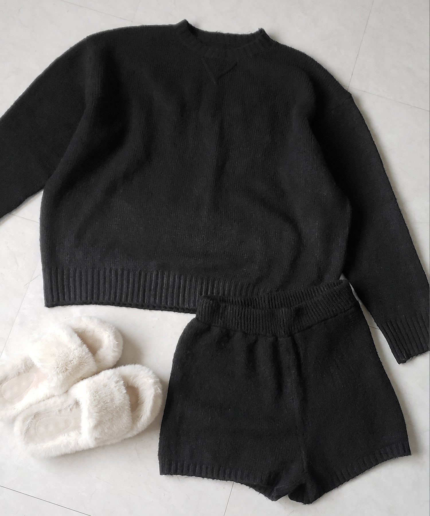【 ニットセットアップ 】フラッフィーオーバーサイズニット + ニットショートパンツ SET / fluffy over size knit + knit short pants SET