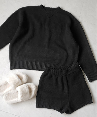【 ニットセットアップ 】フラッフィーオーバーサイズニット + ニットショートパンツ SET / fluffy over size knit + knit short pants SET