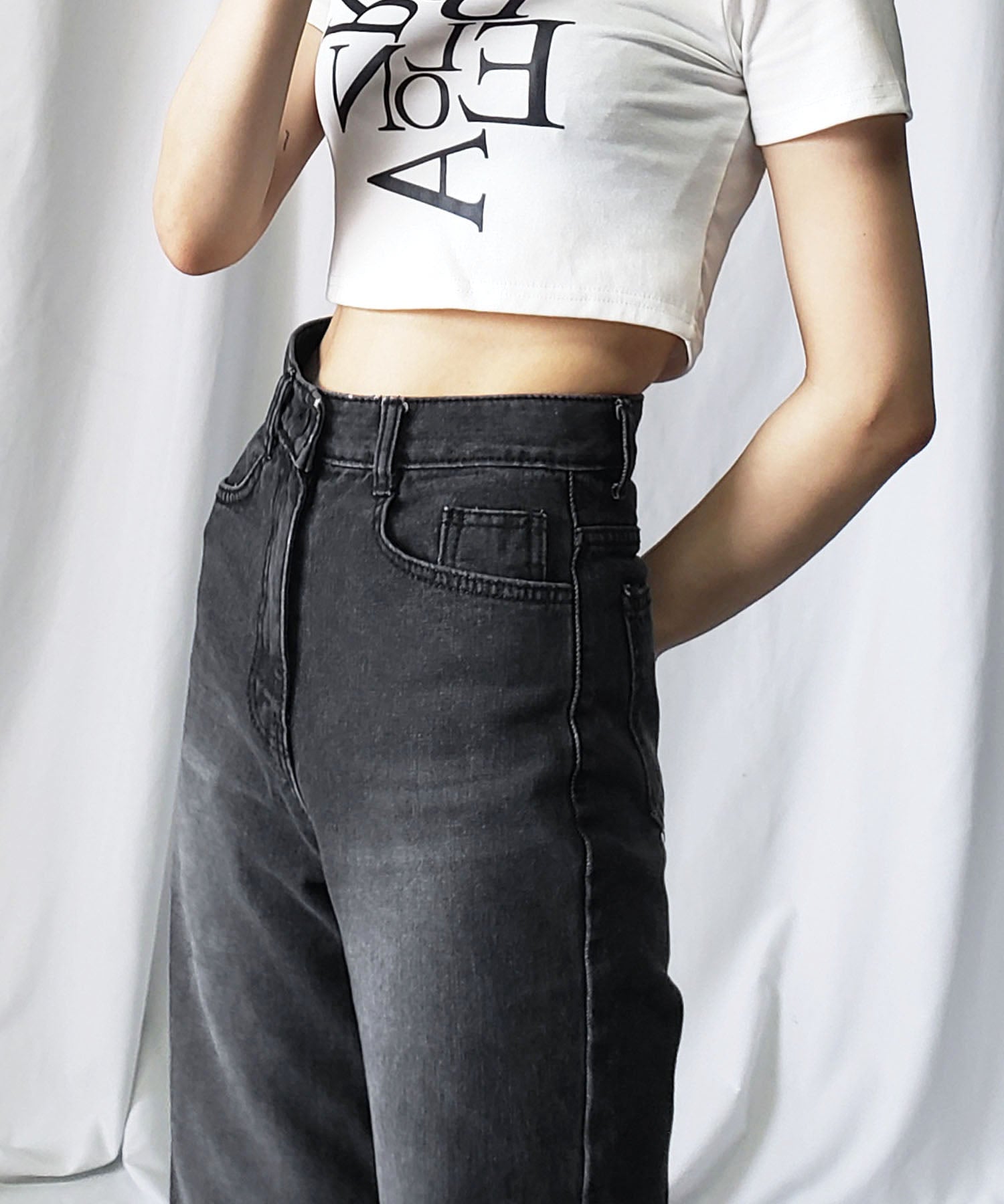 【 2color / 3size 】ハイウエストウォッシングロングデニムパンツ