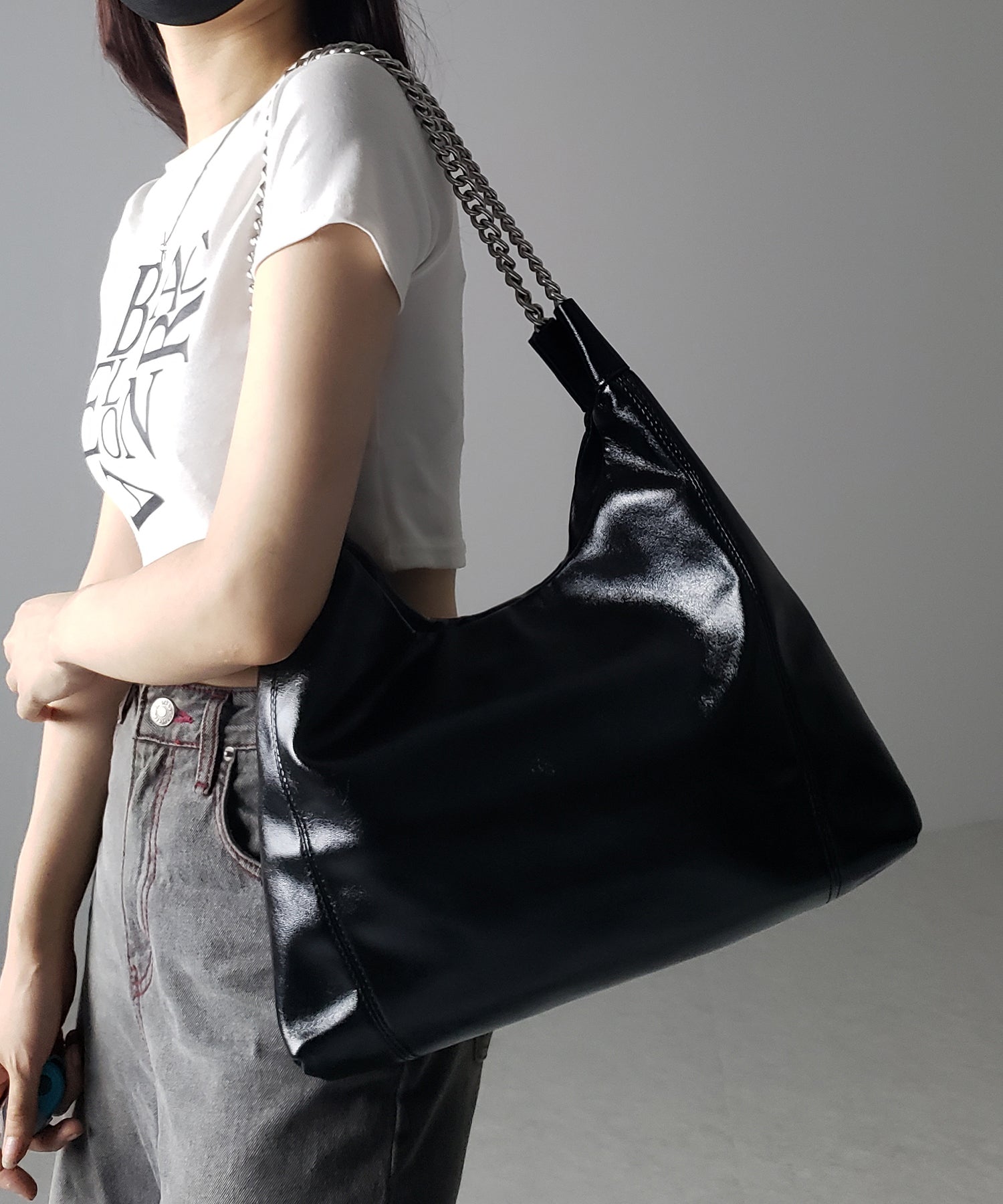 【 3color 】チェーンフェイクレザーショルダーバッグ