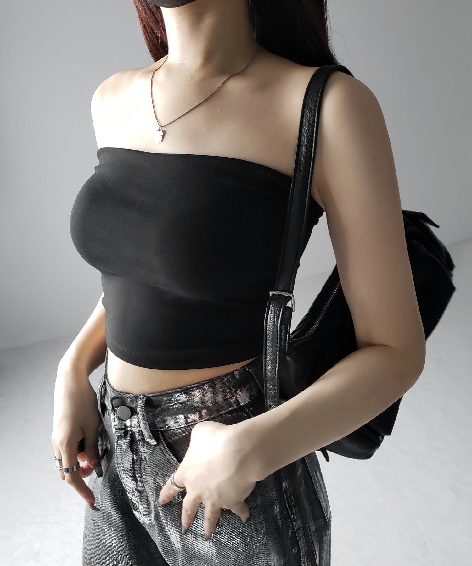 【 カップ付き 】ショートスクエアチューブトップ/ short square tube top