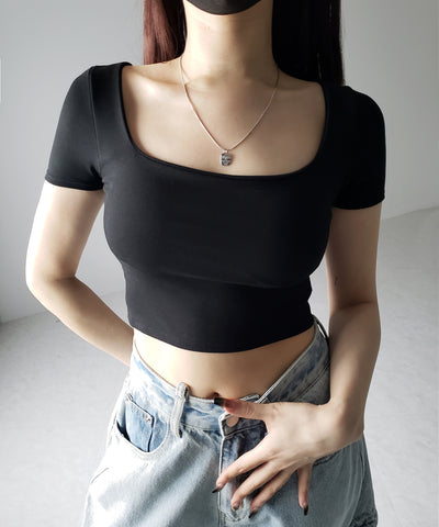 【 カップ付き 】スクエアネックショートちびTシャツ