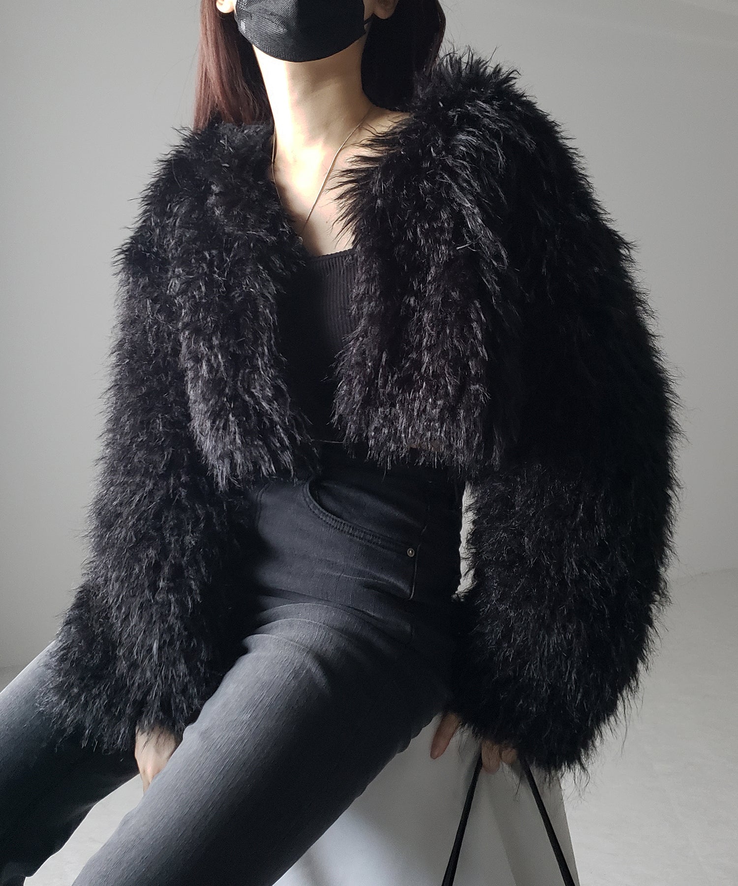 【 ５color 】シャギーファーノーカラーボリュームショートコート／ shaggy fur nocollar volume short coat