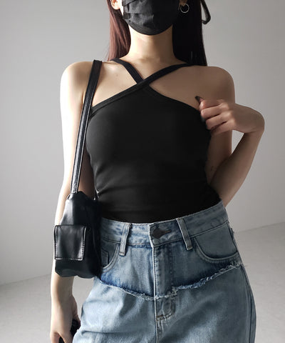 【 カップ付き 】クロスストラップミニキャミワンピース / cross strap mini cami onepiece