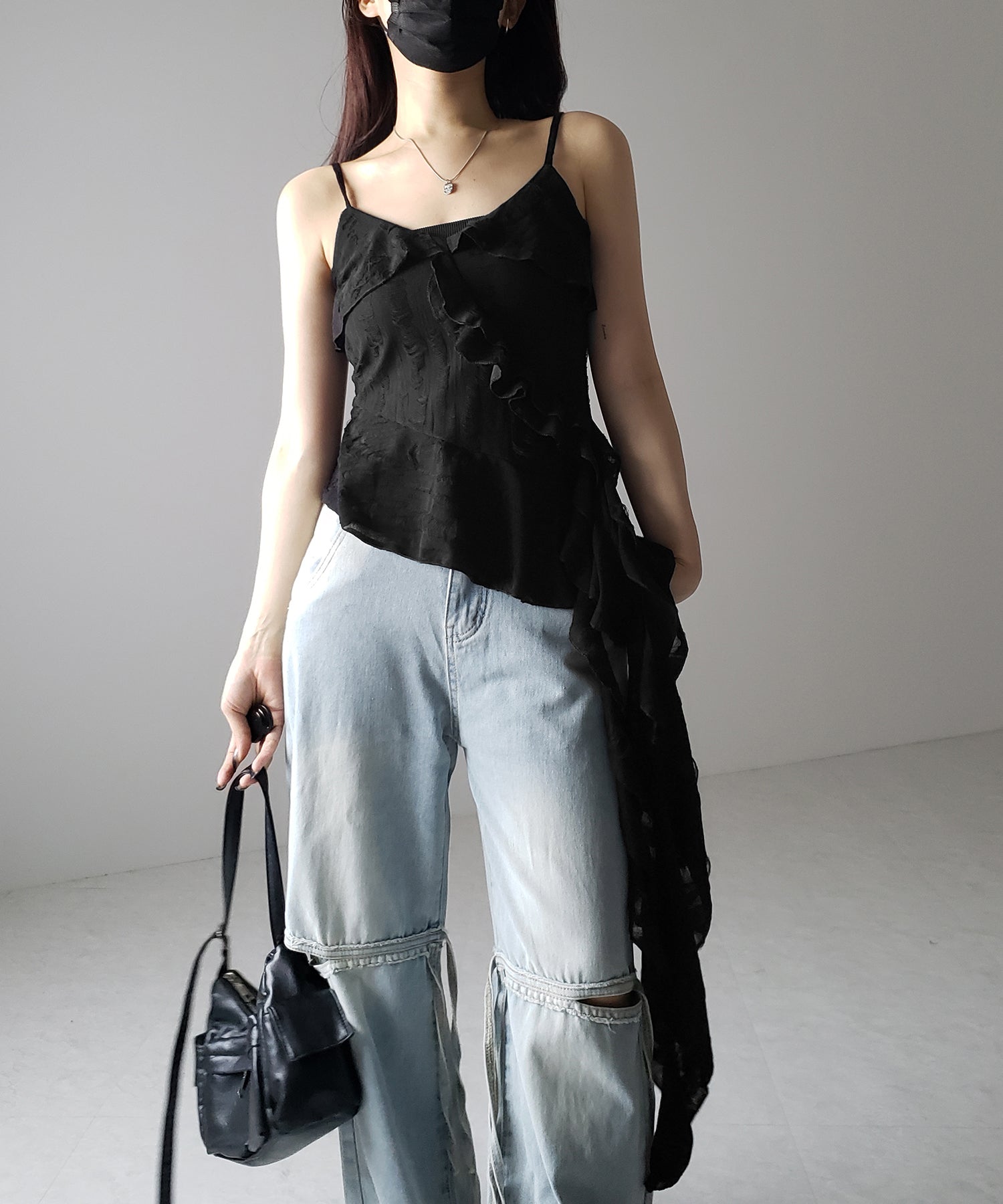 アシンメトリーダメージフリルキャミソール / asymmetry damage frill camisole