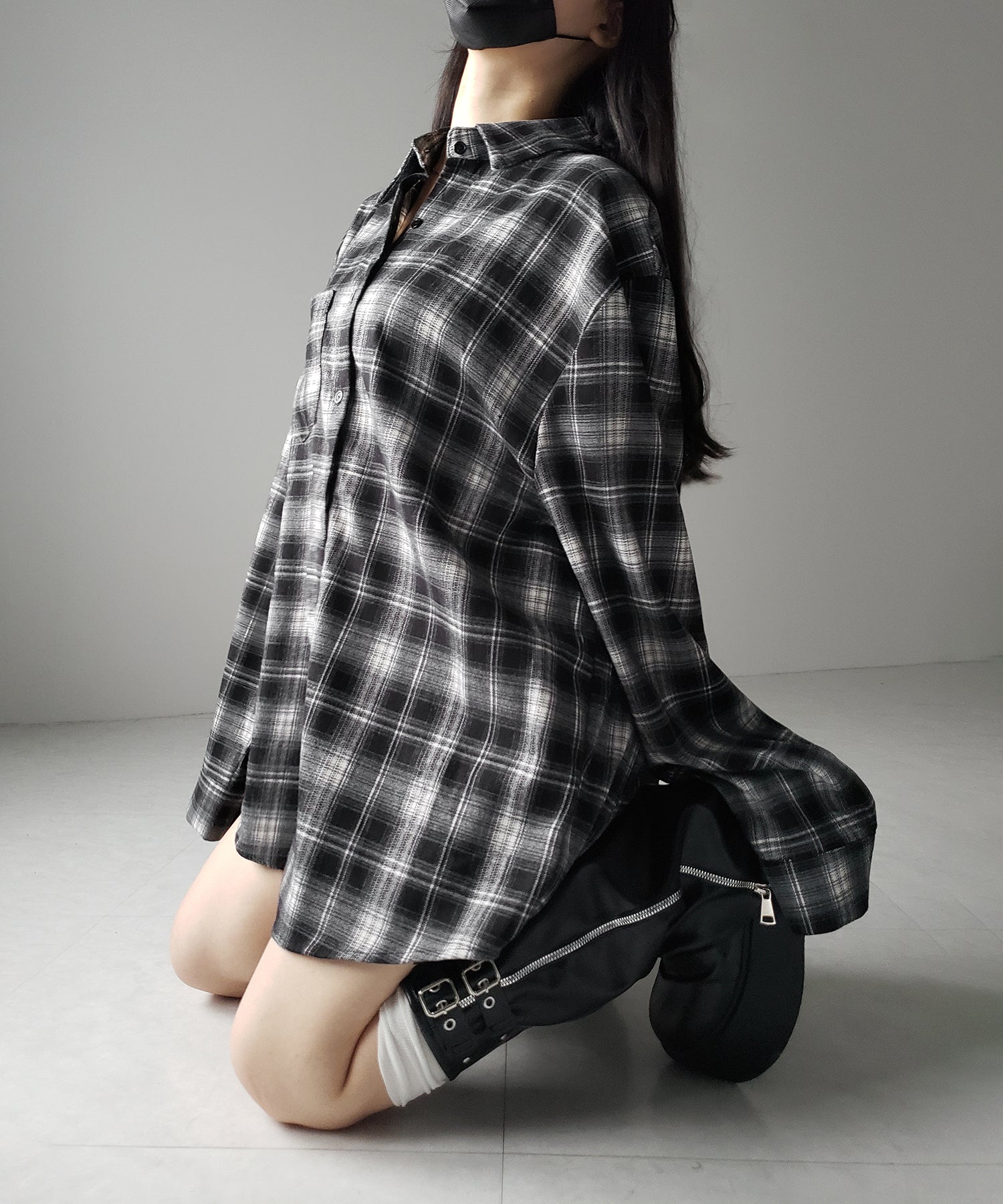 ビッグシルエットブラックチェックネルシャツ / big silhouette black check flannel shirt