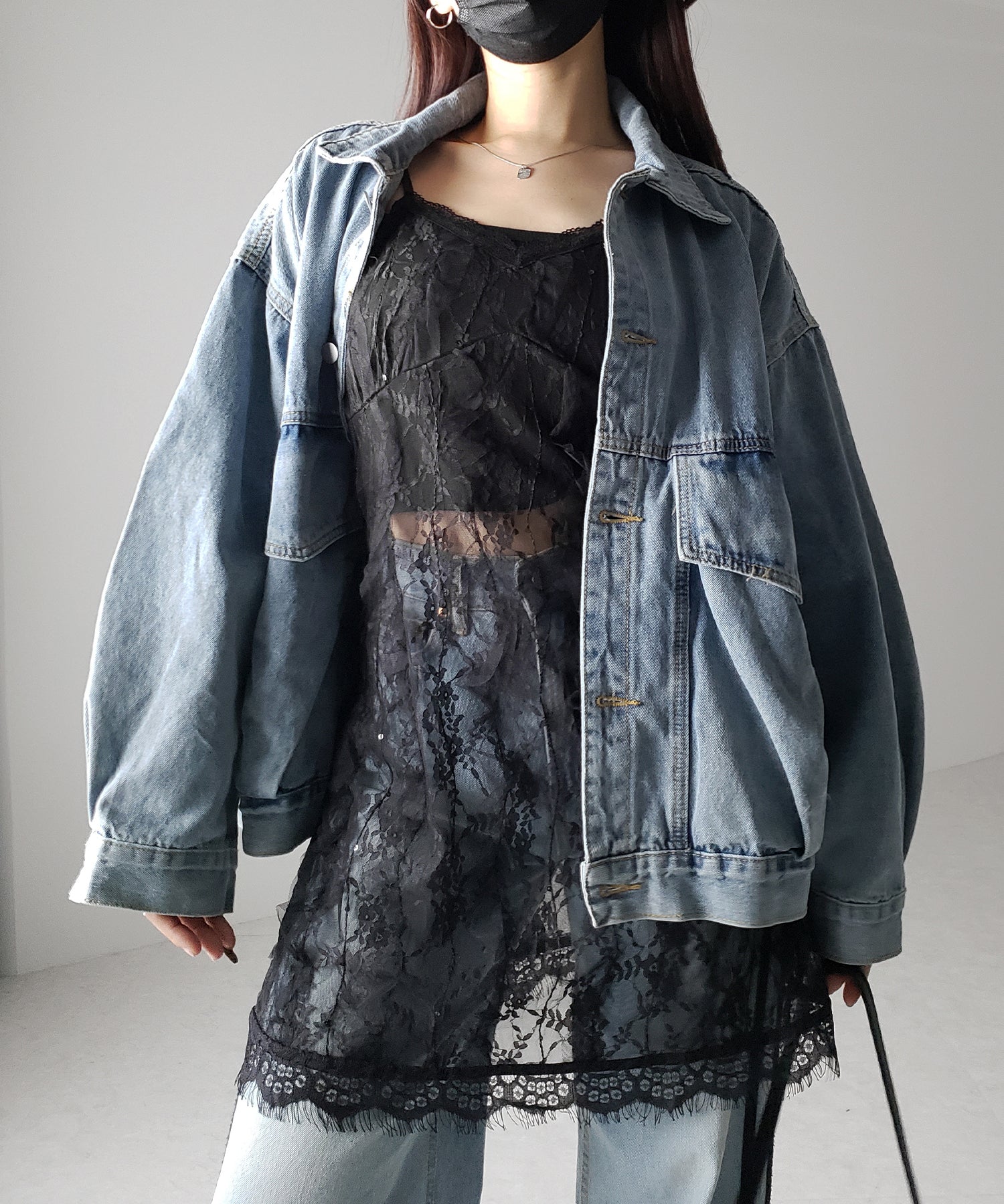 【 2color 】チュールドッキングレースチュニックキャミソール / tulle docking lace tunic camisole